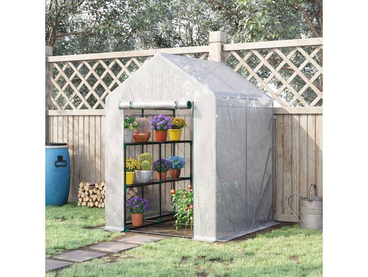 Outsunny Serre Jardin 2 Niveaux Acier/PE Transparent 1.43m