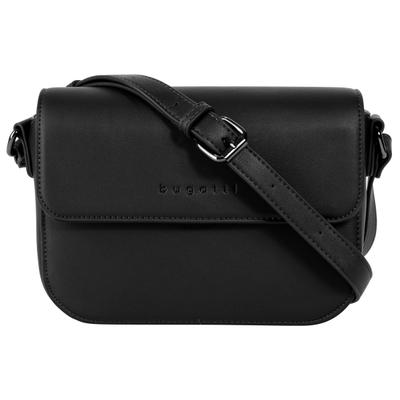 Umhängetasche BUGATTI "BUGATTI Damen ALMATA", Damen, Gr. B/H/T: 22cm x 15cm x 8cm onesize, schwarz, Polyurethan (PU), leicht glänzend, unifarben, Taschen Umhängetasche