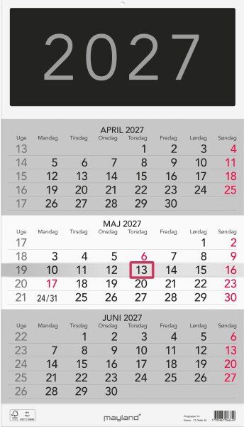 Mayland 2027 Kalender, Triplanner
