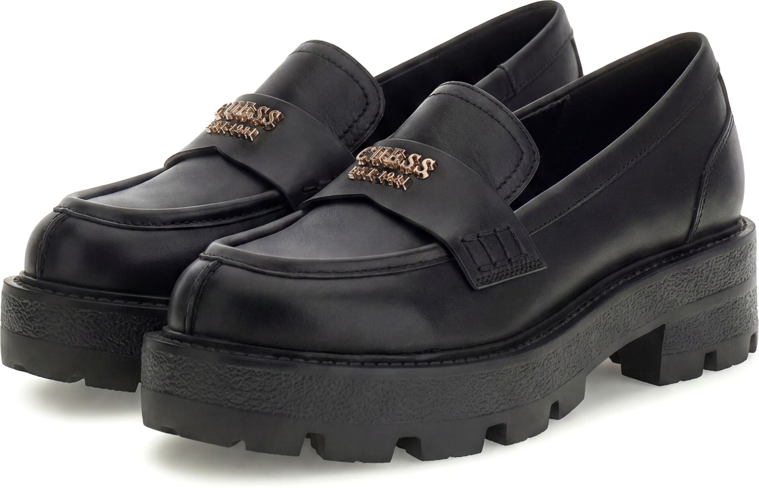 Loafer GUESS "YAMINA", Damen, Gr. 36, Synthetik, schwarz, Leder, Schuhe Loafer, Halbschuh, Slipper in klassischer Optik schwarz 36, Synthetik
