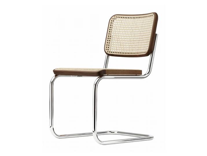 Thonet - S 32 V Stuhl, Chrom / nussbaumfarben (TP 24) / Rohrgeflecht mit Kunststoffstützgewebe