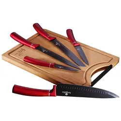 Berlinger Haus Burgundy Küchenmesser Set Professionelles Küchenmesser Set Edelstahl, Zwiebelkocher, Bambusbrett Hobel, Rot, AT-2552