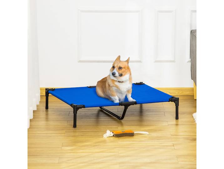PawHut Lit Surélevé Chien Tissu Oxford 92x76x18cm Bleu