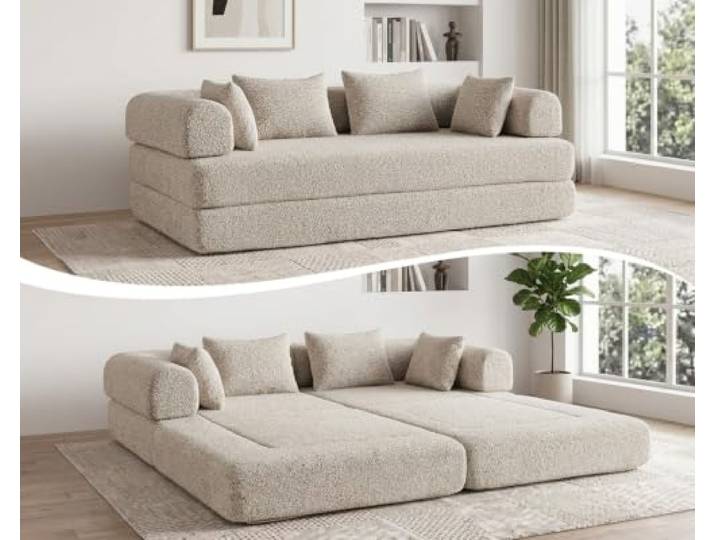 Grinvok 200cmSchlafsofa 4-in-1 Boneless Couch, Keine Montage, Wohnzimmer-Couch mit Schlaffunktion (Beige, 2-Sitzer 200 * 95 * 68, Chenille)