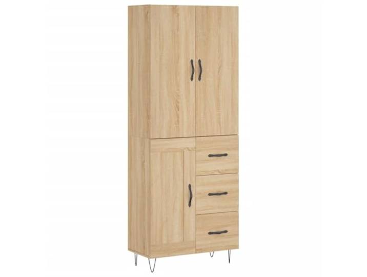 KGFHERENB Highboard Sonoma-Eiche 69,5x34x180 cm Schrank Holzwerkstoff Elegantes Standregal mit Türen und Metallfüßen für Wohnzimmer oder Flur sorgt für Ordnung und zusätzlichen Stauraum.