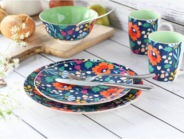 Tellerset Folklore 12-teilig Multicolor/Blau