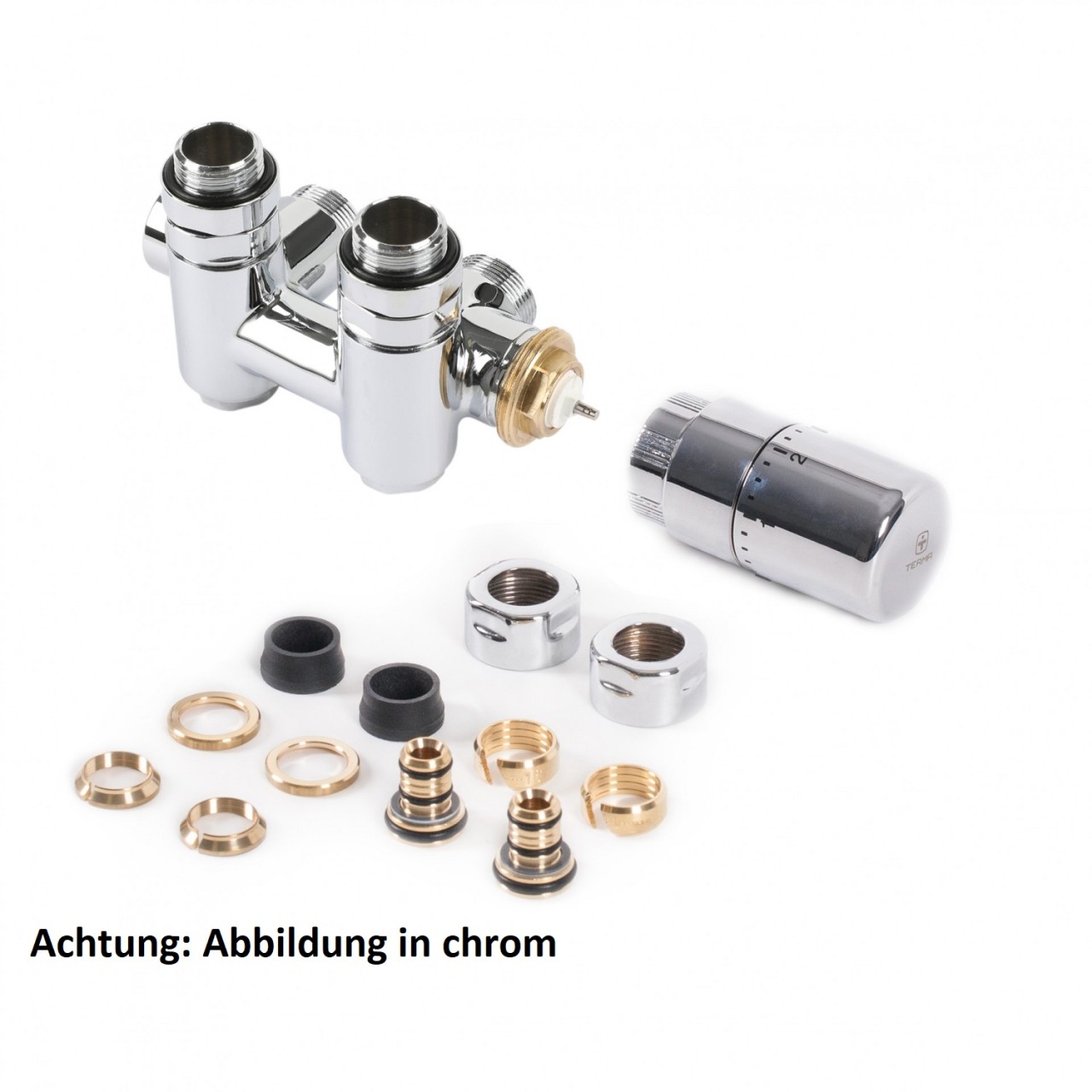 Terma Set Thermostat Verbundventil mit Anschlussmöglichkeit für eine Heizpatrone 1/2""-Ø16x2, Ø15 WRZT5G14-CM