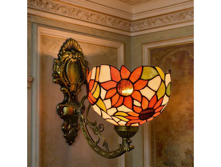 Lampe murale Tiffany, luminaire mural d'intérieur vintage, lampe tournesol, lampe en forme de dôme rétro faite à la main pour salon, escalier, chambre à coucher