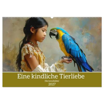 Eine kindliche Tierliebe - Herzensbilder (Wandkalender 2027 DIN A2 quer), CALVENDO Monatskalender