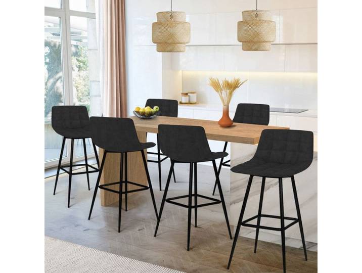 IDMARKET Lot de 6 tabourets de bar MADY en velours noir