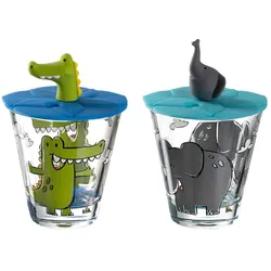 Leonardo BAMBINI 2er Set Kinderbecher mit Deckel 'Elefant& 'Krokodil'