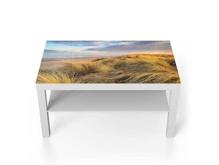 DEQORI Glastisch weiß groß 90x50 cm Motiv Dünen am Meer ausgefallener Beistelltisch aus Glas Hochglanz Couchtisch fürs Wohnzimmer moderner Couch Tisch mit Design