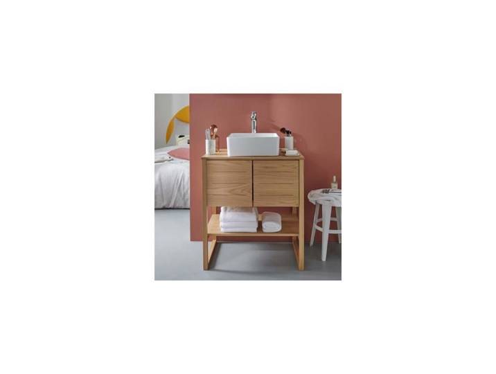Meuble ATOLL 70cm chêne vasque carrée blanche robinet chromé