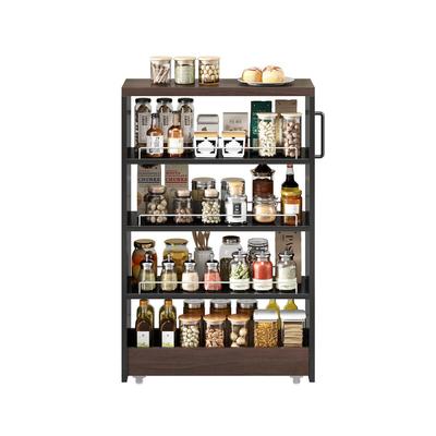 MODFU Nischenregal auf Rollen MDF Schwarz/Braun mit 4 verstellbaren Regalböden, pflegeleicht und leicht zu montieren