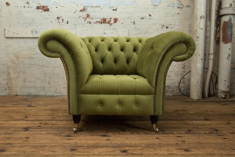 Grün Chesterfield eenpersoonsbank met polsterstof