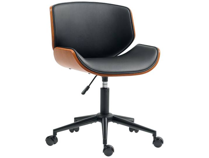 ComfortXL Drehstuhl De-05229, bis 135 kg Schwarz/Walnussbraun, Schwarz, Walnussfarben, Metall, Holz, 52x84x54 cm, Büromöbel, Bürostühle, Drehstühle