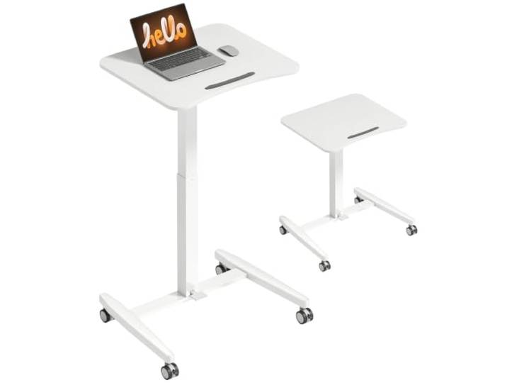 HOMCOM Table Ordinateur Portable à roulettes Réglable 75-114cm Blanc Bureau Debout\, Plateau Inclinable\, Butée de Sécurité\, Table de Lit Mobile en Acier\, pour Canapé\, Lecture ou Travail