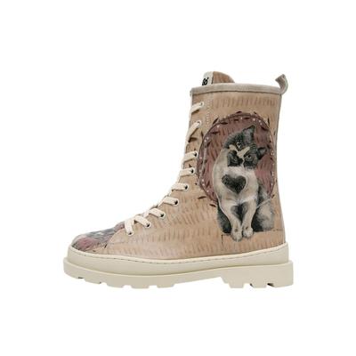 Stiefelette DOGO "Gisele Schnürstiefel Boots Heart Cat Damen Stiefeletten", Damen, Gr. 36, Normalschaft, braun, Lederimitat, Schuhe Stiefelette, Handgefertigt