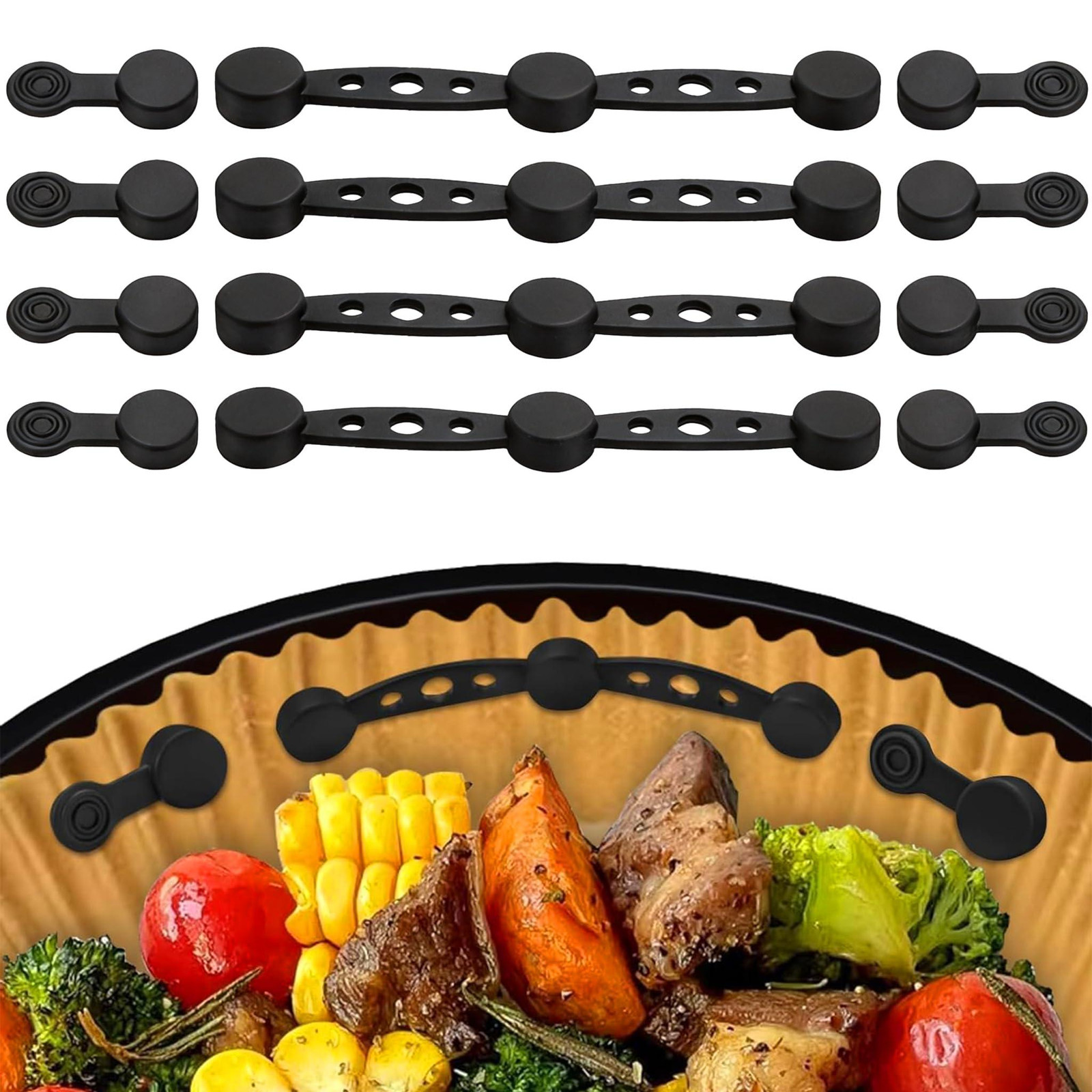 Dripio 4 hittebestendige magnetische bakpapierhouders voor de airfryer, zwart, siliconen