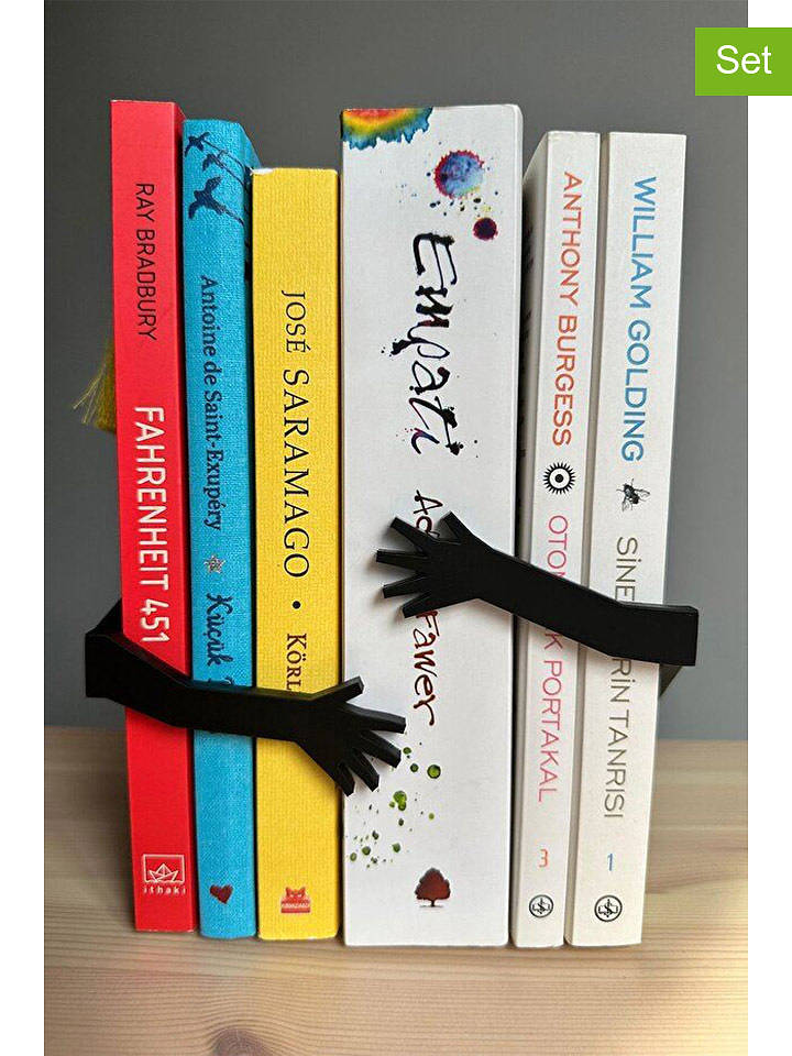 ABERTO DESIGN 2er-Set: Buchstützen in Schwarz - (B)7,5 x (H)12 cm - onesize