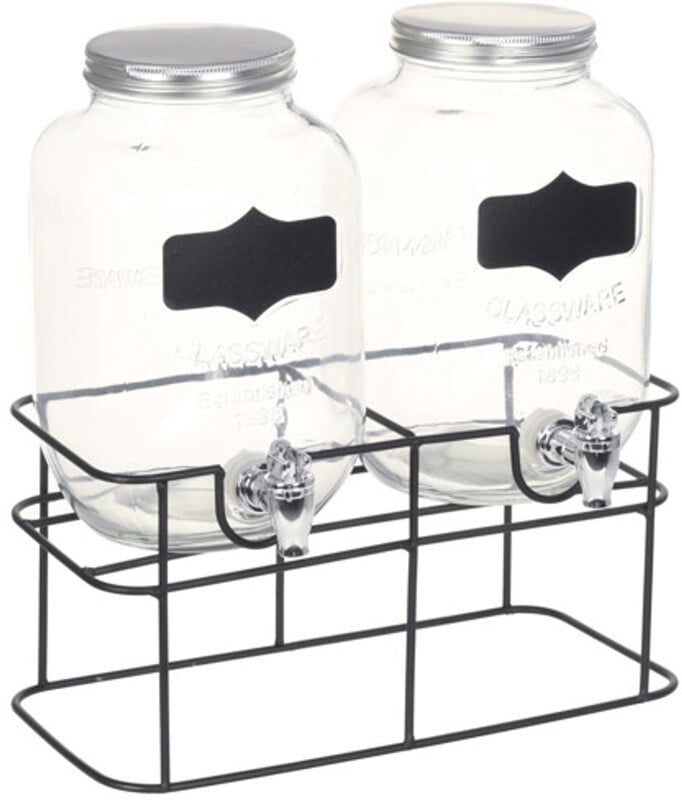 vidaXL Glazen drankdispenser set met standaard, 2 stuks, 4 L, Transparant