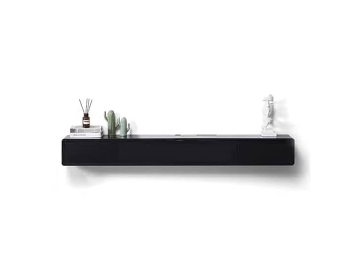 Vollständig montierter minimalistischer schwebender TV-Ständer Modern Wandmontiertes Entertainment-Center mit Schranktüren hängend