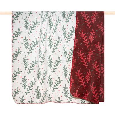 Wohndecke PAD "MISTELN", rot (multi), B:150cm L:200cm, Baumwolle, Polyacryl, Wohndecken, Wohndecke, Festliches Mistel-Design für romantische, gemütliche Stunden