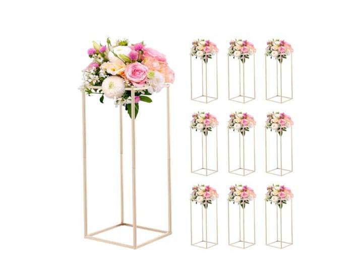 VEVOR Support Fleur Mariage Colonne Lot de 10 Support Fleur Centre de Table Mariage 60 cm Présentoir Floral Rectangulaire pour Fêtes\, Anniversaires\, Décoration Intérieure\, avec Vis Dissimulées\, Doré