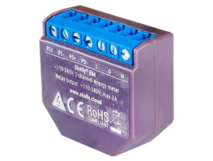 Shelly EM - Relais - WLAN Compteurs d'électricité - Sans bornes - Fonction de mesure jusqu'à 2x 120A