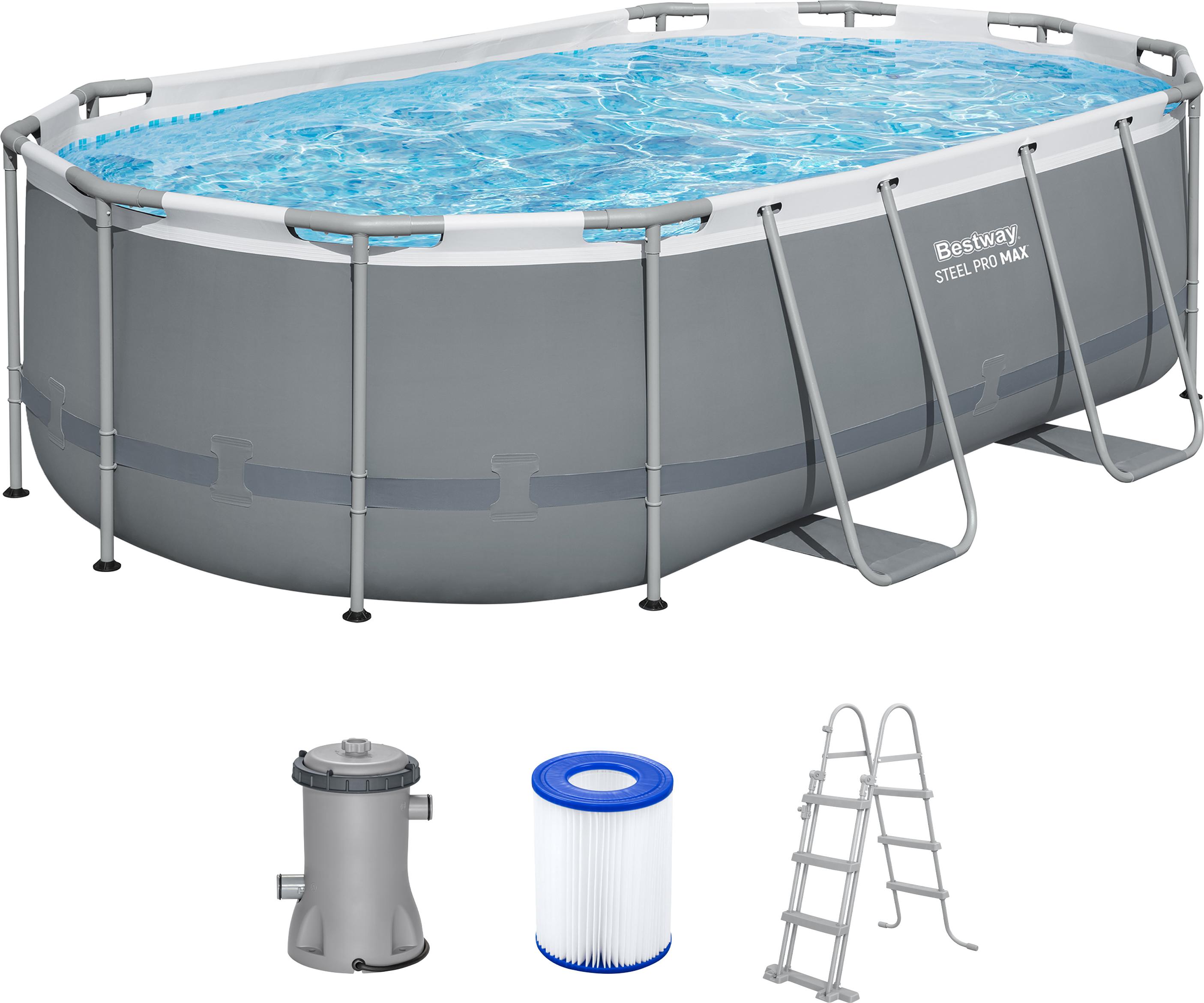 Bestway Steel Pro MAX Frame Pool Set mit Filterpumpe 427 x 250 x 100 cm , grau, oval