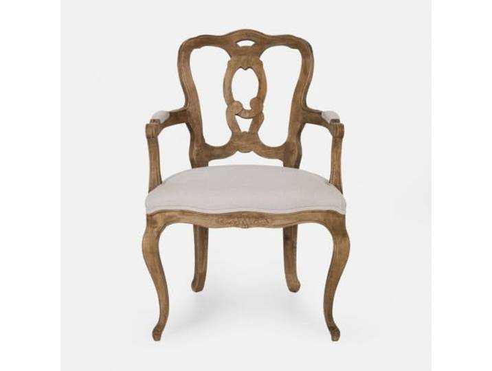 Loberon Stuhl Ladorée, braun/beige Bezogene Lehne für Extra-Komfort, Kunstvoll geschnitztes Eichenholz mit White-Wash-Finish