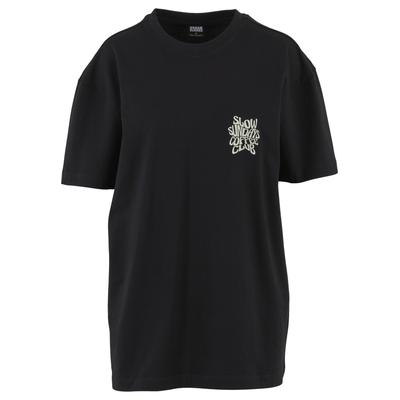 T-Shirt URBAN CLASSICS "Urban Classics Ladies Cotton Logo Shirt", Damen, Gr. XXL, schwarz, 100% Baumwolle, bedruckt, oversize, Rundhals, Shirts T-Shirt