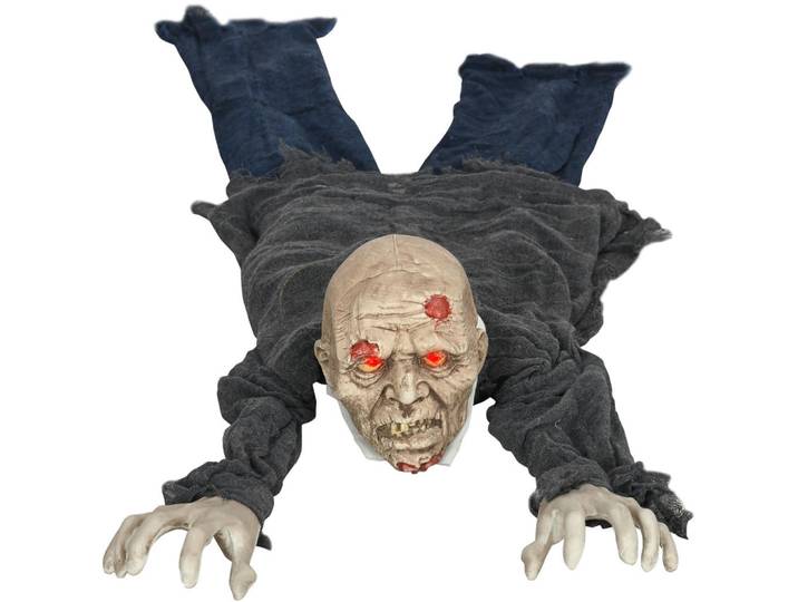 Homcom Halloween-Dekoration Zombie Untoter 1,40 m Halloween-Zombie mit Leuchtende Augen, Mehrfarbig, Kunststoff, 20x159x45 cm, Dekoration