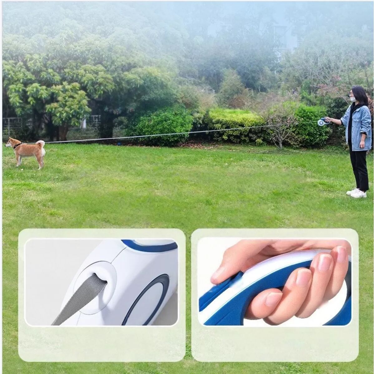 INF 5m Automatische Hunde Leine mit Geschirr (35-46cm Brust, 4-7.5kg) Anti-Zug Blau