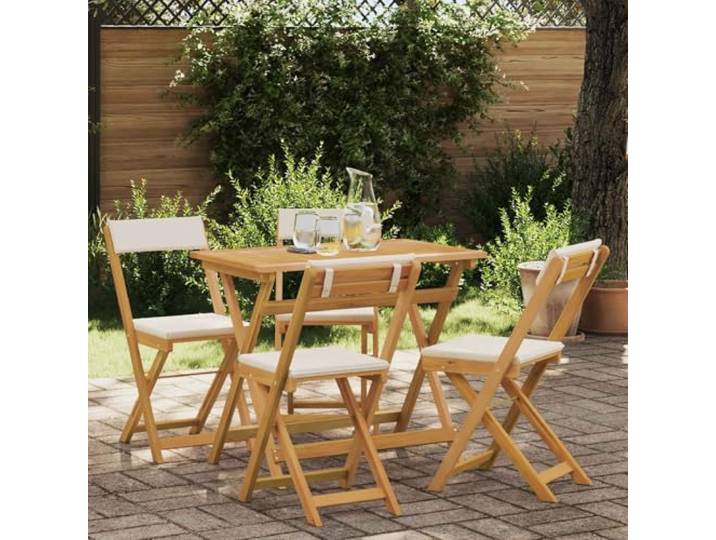 ZQQLVOO 4er Set Cremeweiß Bistro-Stühle Klappbar aus Massivem Akazienholz Massives Akazienholz, geölte Oberfläche, feuchtigkeitsbeständig, klappbar, platzsparend, ergonomische Rückenlehne,
