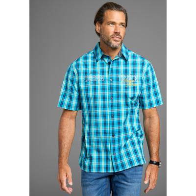 Kurzarmhemd MAN'S WORLD, Herren, Gr. 4XL (49/50), N-Gr, blau (türkis, blau kariert), Web, Obermaterial: 100% Baumwolle, comfort fit, Hemden, Kurzarmhemd in bequemer Passform