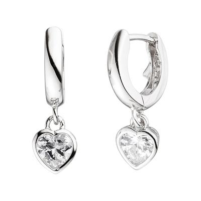 Paar Creolen JOBO, silber (silber 925), Ohrringe, Damen, Silber 925 (Sterlingsilber), Herz 925 Silber mit Zirkonia