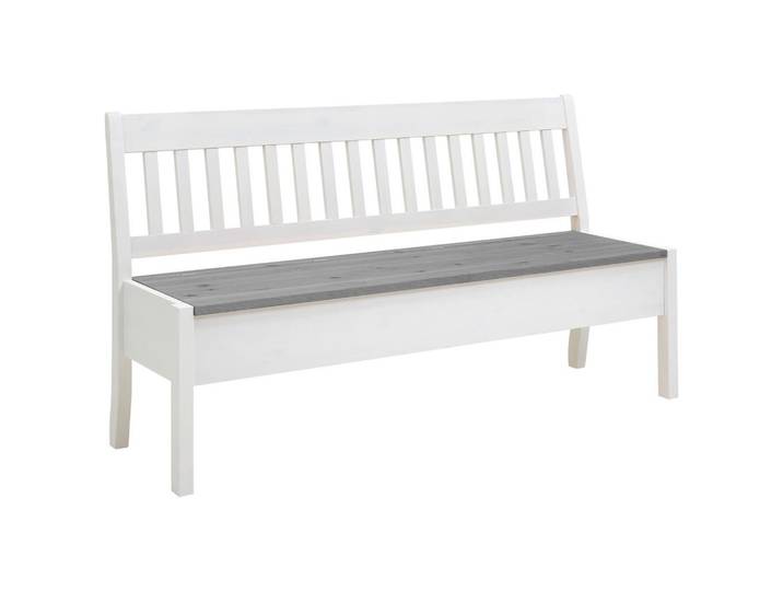 Boxxx Sitzbank, Grau, Weiß, Holz, Kiefer, massiv, 3-Sitzer, 169x93x58 cm, Typenauswahl, Truhe im Sitz, in verschiedenen Holz-Dekoren erhältlich, Holzmöbel, Sitzgelegenheiten Holz, Holzbänke