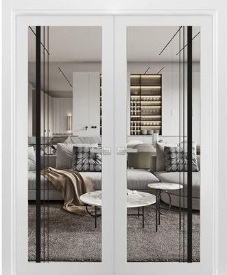 SARTODOORS Lucia 2566 White Wood Interior Double Doors with Clear Glass