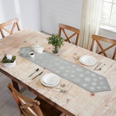 VHC Brands Yuletide Burlap Dove Grey Snowflake Runner 12x60