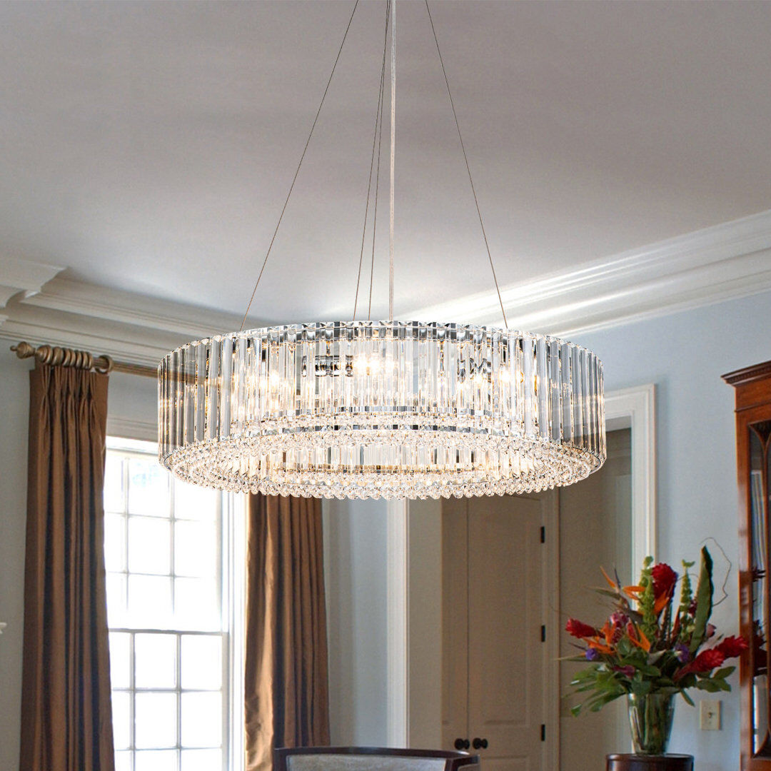 Mercer41 Craggie 6/8 Light Crystal Chandelier Drum Pendant Light Chrome 16.5cm H x 66cm W x 66cm D