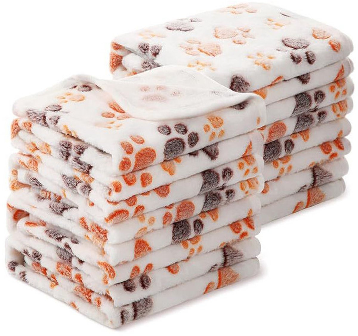 Set van 6 superzachte en warme huisdierdekens met pootafdrukpatroon, pluche flanellen dekens voor honden en katten, beige, 40 x 60 cm