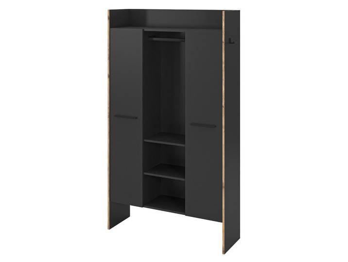 Inn.Furn Garderobe grau und Nox Eiche, Kompaktgarderobe 105 x 189 cm, Salud, Dunkelgrau, Uni, 6 Fächer, einzeln stellbar,Rechteckig, 105x189x37 cm, Garderobe, Garderoben-Sets & Garderoben-Serien, Garderoben-Sets