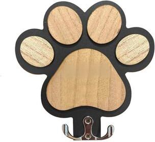 Quick Pick Pro Paw Print Dog Leash Holder Wooden Wall Hook For Collars Leashes & Coats black