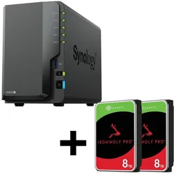 Synology DiskStation DS224+ 2 Einschübe NAS-Server Leergehäuse + 16TB (2x8TB) Seagate Ironwolf SATA (2 x 8 TB, Seagate Ironwolf), NAS, Schwarz, Grau