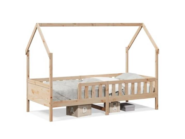 PUGYNBK Kinderbett aus Massivholz, Kiefer, 90 x 200 cm Mit seitlichen Geländern, DIY-offenes Dach, Aufbewahrung unter dem Lattenrost