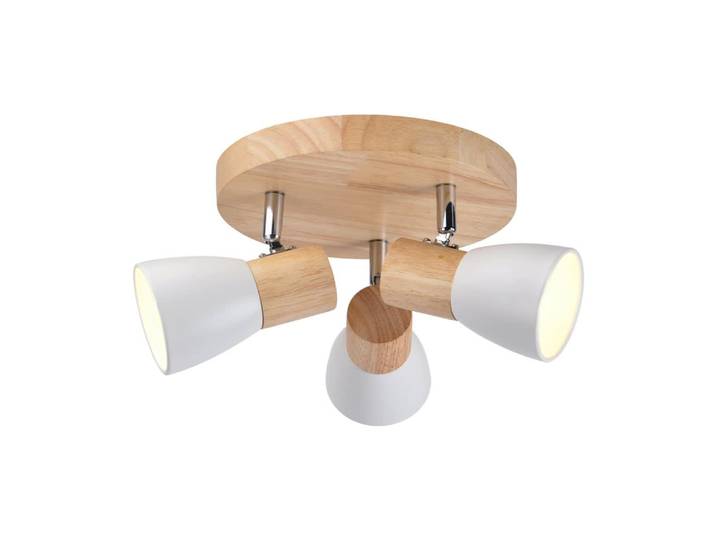 Plafonnier nordique en bois et 3 spots blancs orientables