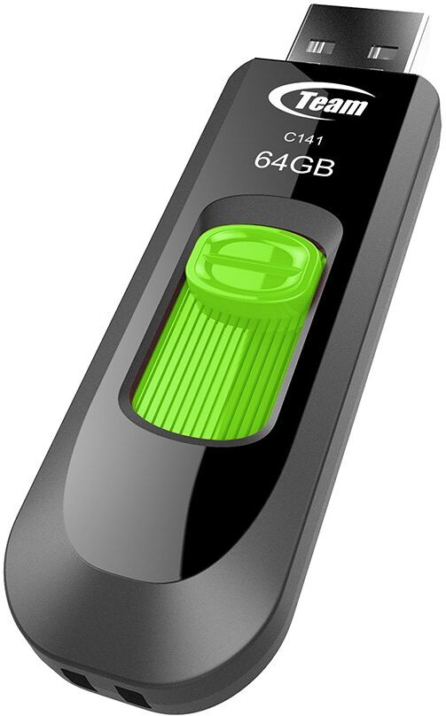 Team Group C141 64GB USB 2.0 Type-A Flash Drive - Black/Green