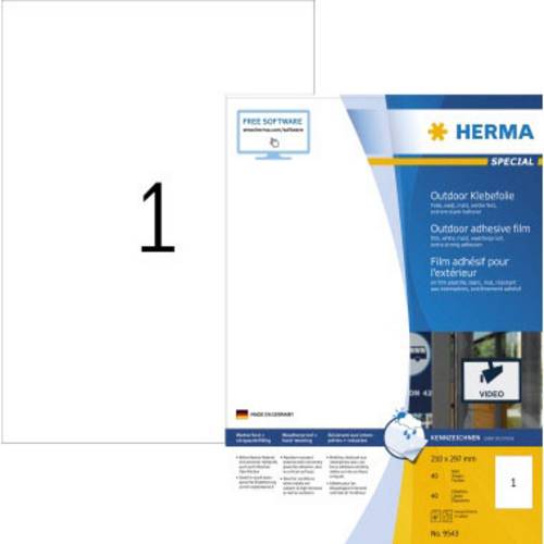 Herma 9543 Folien-Etiketten 210 x 297mm Polyethylenfolie Weiß 40 St. Extra stark haftend Laserdrucker, Farblaserdrucker, Kopierer