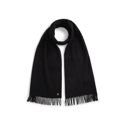 Loop TOMMY HILFIGER "CASHMERE WOVEN SCARF", Damen, schwarz, Strick, Kaschmir, unifarben, Modetücher Loop, Regular fit mit Fransen